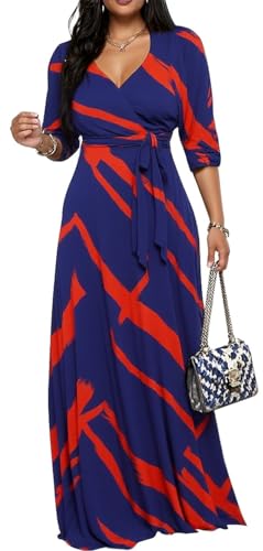 Image of CaniBtr Maxi Dresses for Women Plus Size 3 /4 Sleeve Long Dress with Belt