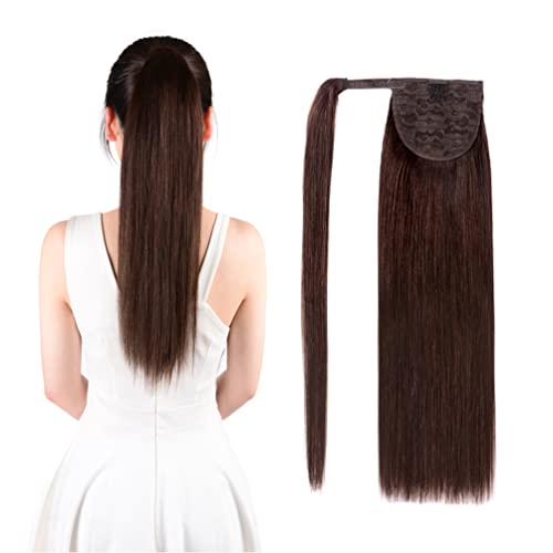 Winsky 14" Human Hair Ponytail Extension Wrap Around - Medium Brown Straight Pony Tail Real 100% Real Remy Hair Extensions for Women (14 Inch #4, 80gram)