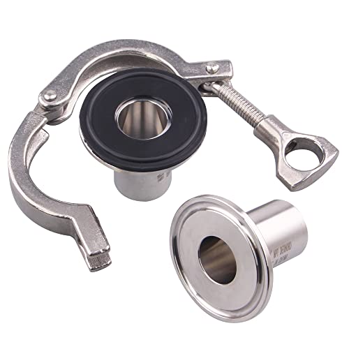 Dernord 2 Pcs Sanitary Female Threaded Ferrule Pipe Fittings + Sus304 Tri-Clamp ( Tri-Clover Clamp ) + Fkm Gasket (Female Threaded Pipe Size:1/2 Inch Dn15) #TOP2