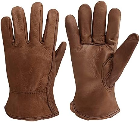 OLSON DEEPAK Arbeitshandschuhe aus Leder für Fahrer/Motorrad/Reiten/Hofarbeit/Farm-Weich und perfekte Passform für Herren und Damen (Retro, M)