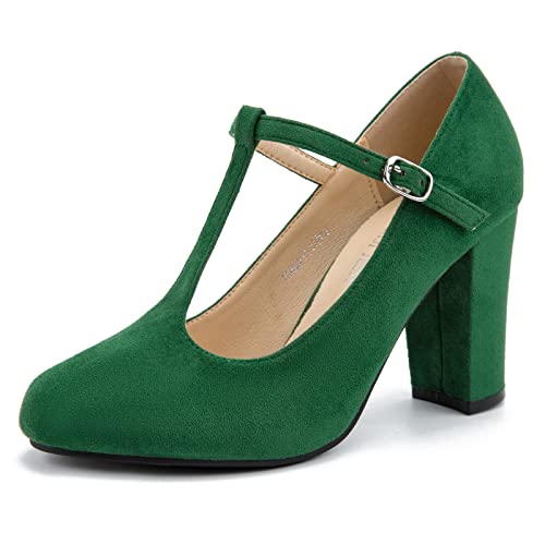 Damen T-Strap Mary Jane Pumps High Block Chunky Heel...
