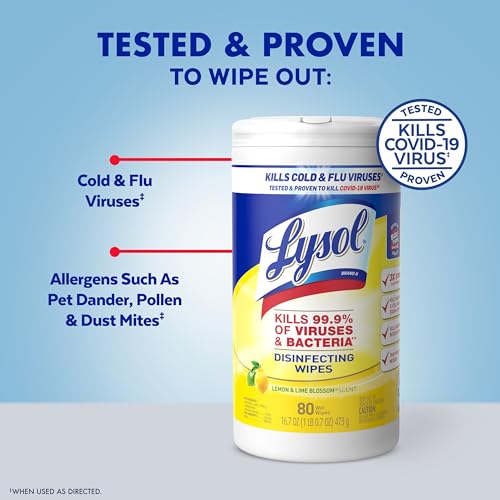 Lysol Disinfectant Wipes Bundle, Dorm Room Essentials, Multi-Surface Cleaning Wipes, For Disinfecting & Cleaning, Lemon & Lime Blossom, Crisp Linen, Mango & Hibiscus, 3x80 ct - Image 5