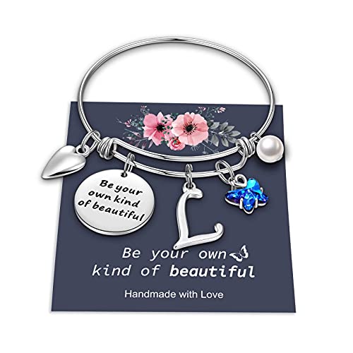 Butterfly Charm Bracelets For Women Girls, Stainless Steel Bangle Bracelet Expandable L Initial Blue Charm Butterfly Bracelets Jewelry For Women Teen Girls Girls #TOP22