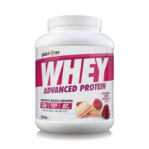 Per4m Whey Protein Powder | High Protein Shake for Muscle Growth & Recovery | Low Sugar Gym Supplement | Sports Nutrition Drink + Amino Acids (2010g, Raspberry White Chocolate)