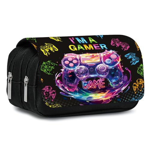 Image of Gamer Pencil Case for Boys & Girls - Video Game Themed Pouch with Gamepad Design, Large Capacity Zippered Pen Bag, Flip Top Gaming Stationery Holder for School, Office, Back to School Supplies