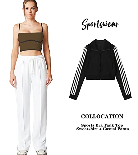 Image of Sleeveless Spaghetti Strap Padded Sports Bra Tank Tops Square Neck Double Layer Workout Fitness Basic Crop Tops