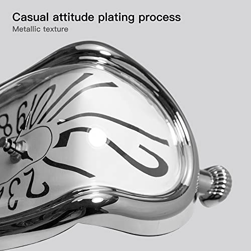 Ohmaker Melting Clock Dali Melted Clock Gift Decor Art Inspired Wall Clock Twisted Shelf Hanging Surrealist For Decorative Shop Office Home Desk Arabic Silver #TOP5