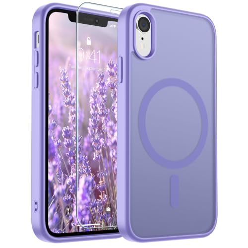 Image of SUPFINE Magnetic for iPhone XR Phone Case Purple | With Screen Protector, Translucent Matte, Compatible with MagSafe, Military Grade Drop Proof, Rugged Shockproof Protective
