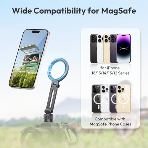 Image of Ulanzi MA07 Magnetic Phone Tripod Mount for Magsafe, Aluminum Camera Phone Mount with 1 /4 inch Screw, Cold Shoe Magnetic Tripod for Camera, Copatibale with iPhone 16 /15 /14 /13 /12 Series