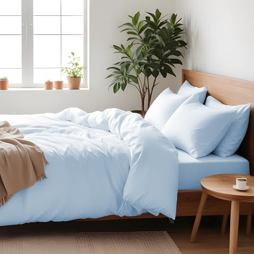 LINENWALAS Luxurious 1200 Thread Count Supima Cotton King Size Duvet Cover Set 226x220 cm, Premium Cotton Zipper Closure and Corner Ties, Soft Premium Bedding Set (King, Baby Blue) - Image 4