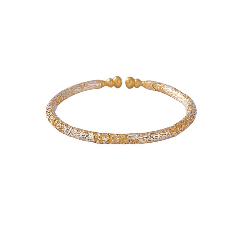 Bracelet gourde argent pur 999.9 plaqué or bijou ajustable style chinois