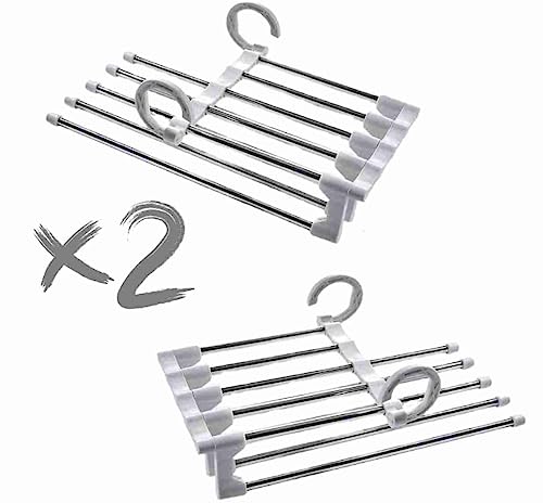 Kit com 2 Cabides Multifuncional para Calças com 5 Divisórias Com Ganchos Metal Inox -Top Rio