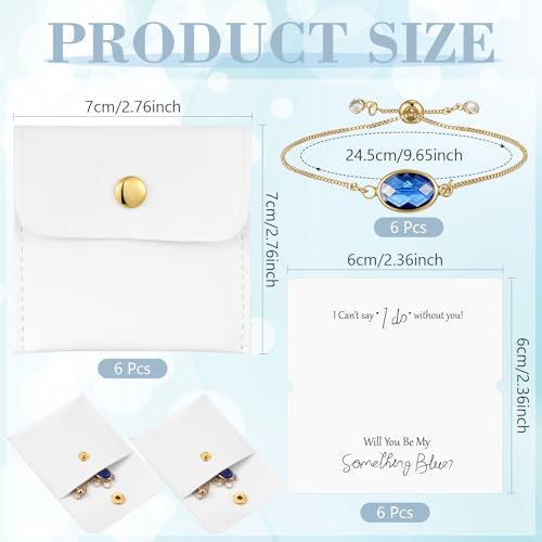 Quelay 12 Pcs Blue Jewelry Bridesmaid Bracelets Gift Leather Bag Pouch Set of 6 for Wedding Bridal Party Favor2