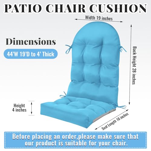 Image of Geelin 2 Pcs Outdoor Patio Chair Cushion Thick High Back Adirondack Chair Cushion Tufted Weather & Fade Resistant Anti-Slip Outside Rocking Chairs Pads with Ties 44 x 19 x 4 Inch (Light Blue)