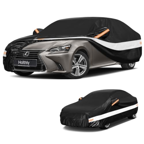 Image of 10 Layers Sedan Car Cover Custom Fit for Lexus GS 220 300 350 450 (1997-2020), Waterproof All Weather for Automobiles, Outdoor Full Cover Sun Rain Dust UV Protection with Cotton. Black