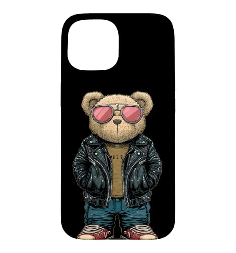 Bad Teddy Bear Look in Black Leather Jacket �R�X�`���[�� �X�}�z�P�[�X iPhone 15 �p