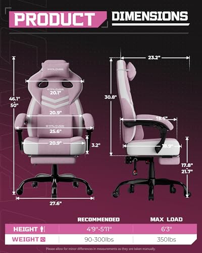 Image of GTPLAYER Gaming Chair with Footrest, Lumbar Support & Comfort Wide Seat | Big & Tall Computer Video Gamer Chair for Adults,Ergonomic High Back Office Desk Chair with Reclining, Pink