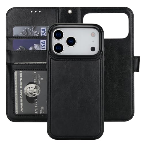Bocasal Detachable Wallet Case for iPhone 17 Pro Max RFID Blocking Card Slots Holder Premium PU Leather Magnetic Kickstand Shockproof Wrist Strap Removable Flip Protective Cover 5G 6.9 inch (Black) by Bocasal - Used condition - US$15.16