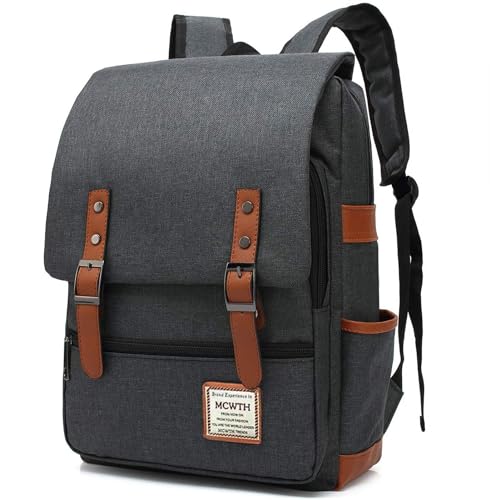 MCWTH - Vintage Laptop Backpack for Girls Women, MCWTH 15.6 Inch School Bag with USB Charging Port for College Students Bookbag (Black)