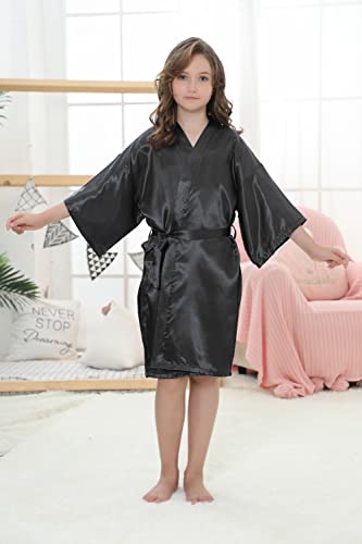 Eplaza Kids Girls Satin Robe For Birthday Spa Bridal Party Flower Girls Wedding Robes Kimono (Black, Tag 10) #TOP2