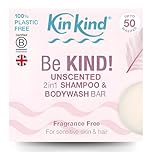 KinKind Fragrance Free Natural Shampoo Bar. Be KIND! Dry Scalp Shampoo. Ideal Unscented Kids Shampoo. For Eczema, Itchy Scalp, Psoriasis & Folliculitis. Coconut Oil & Gentle Foaming Cleanser. UK made.