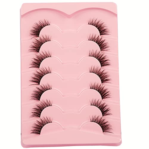 Gmagictobo False Eyelashes Natural Half Lashes Cat Eye Clear Band Lashes Fluffy Wispy 3D Faux Mink Lashes Pack Soft Strips Fake Eyelashes 7 Pairs #TOP1