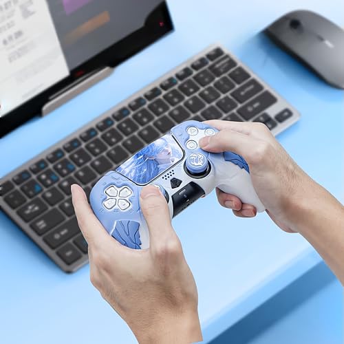 Image of DEADSKULL Thunder Edition Silicone Controller Sleeve, Anti-Slip Protective Cover Skin Compatible with PlayStation 5 Controller, Compatible with DualSense Wireless Controller (Blue & White)