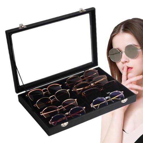 Boîte de rangement de lunettes anti-rayures avec présentoir à 8 compartiments et couvercle