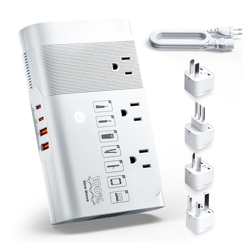 DOACE 500W Universal Travel Adapter 220V to 110V Voltage Converter, Pure Sine Wave European Travel Plug Adapter Converter, Transformer for US to Most Europe，UK/AU/EU/IT with 3 US Outlets & 4 USB