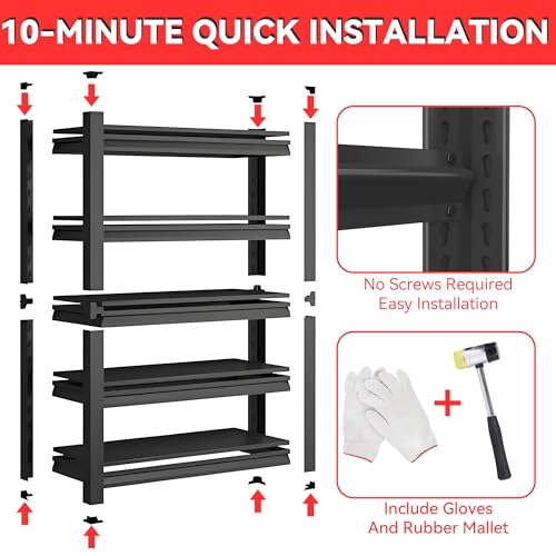 Image of Metal Garage Shelving Unit, Heavy Duty 5-Tier Adjustable Storage Rack, Steel Shelving,2000 lbs Capacity, Industrial Shelves for Heavy Tools and Equipment (5-Tier 63 inch H x40 W x 18 inch D)