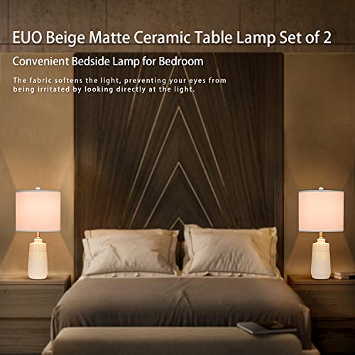 Euo 20.5" Ceramic Table Lamps Set Of 2 For Bedroom, Matte Beige End Table Lamps For Living Room, Small White Bedside Lamps For Bedroom, Modern Office Decor For Reading #TOP5