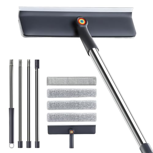 Image of Window Cleaning Kit, Rotatable Window Squeegee for Home with 60 inch Extension Pole for High Windows, 3 Microfiber Cloths, Screen Brush, for Glass Indoor Outdoor