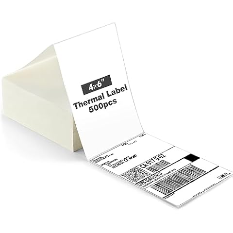 BPXX 4" x 6" Direct Thermal Labels, 500 Labels, Fanfold Shipping Labels, White Perforated Shipping Labels, Commercial Grade & Permanent Adhesive, Works with Most Thermal Printers, 500pcs/Stack Cover