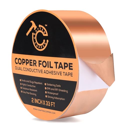 Conductive Pure Copper Tape Double Sided Adhesive Copper Foil Tape for Stained Glass, Guitars, EMI Shielding, Electric Connections, Repairs, Grounding, Craft (2INCH*33FT)