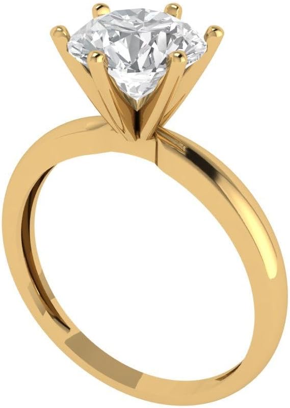 Clara Pucci 14K Solid Gold Ring for Women - 2 cttw Round Cut Moissanite Yellow Gold Solitaire Anniversary Bridal Ring