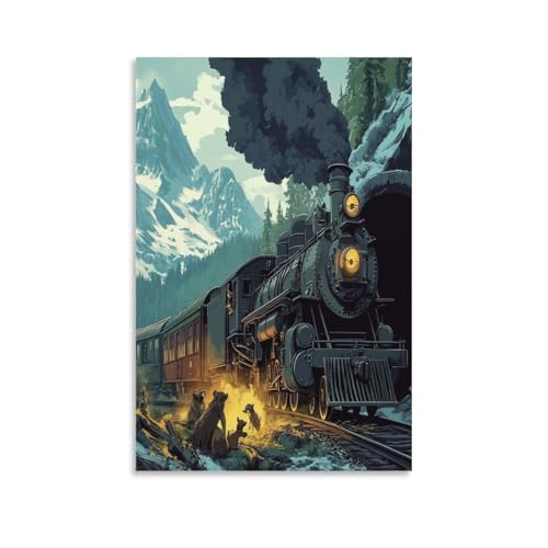 Train à vapeur tableau toile pour habiller un mur blanc et transformer votre couloir