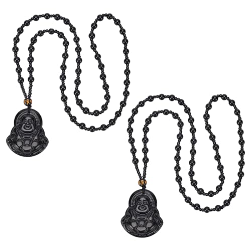 Pendentif Bouddha rieur amulette porte-bonheur et collier Guanyin en corde tressée