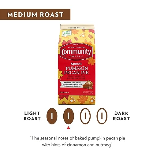 Image of Community Coffee Spiced Pumpkin Pecan Pie Flavored Ground Coffee, Limited Edition, Medium Roast, 11 oz Bag (Pack of 6)