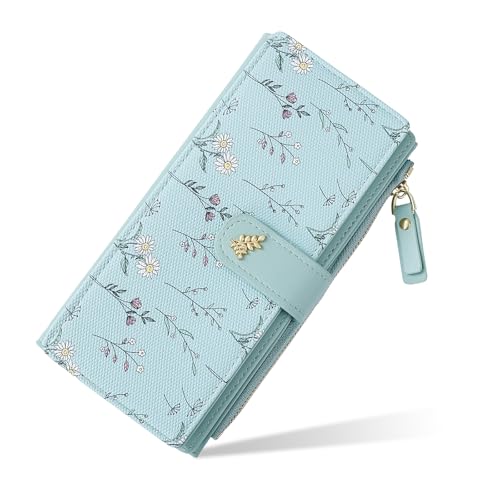 Womens Wallet, Cute Ladies Wallets for Women, Large Size Long Wallet with Coin Pouch for ID Cards Cash (Green)