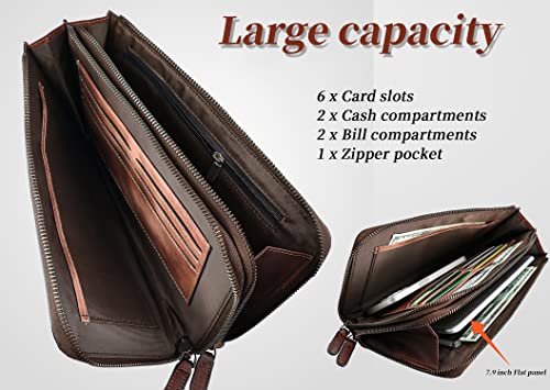 ORIREAL Mens Wristlets Clutch Bag Leather Wallets Handbag Luxury Purses(coffee)3