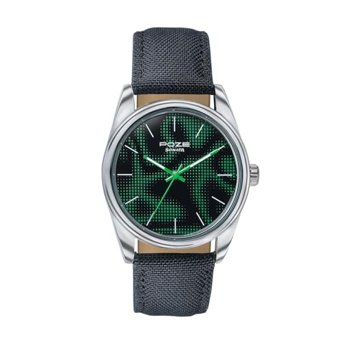 Image of Sonata Poze 9 with Quartz Analog Black /Green Dial Black Strap Watch for Men - SP70033SP01W