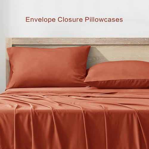 Image of Andency Orange King Sheets Set 100% Viscose Derived from Bamboo | Cooling Summer Sheets, Deep Pocket Up to 16 inch, Silky Soft Hotel Luxury Breathable Bedding Sheets & Pillowcases