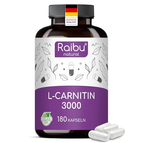 L-Carnitin Kapseln Hochdosiert - 180 Vegane Kapseln, 3000 mg L Carnitin Tartrat pro Tagesdosis - Premium Qualität & Laborgeprüft - Reine, Stabilste Form für Optimale Aufnahme