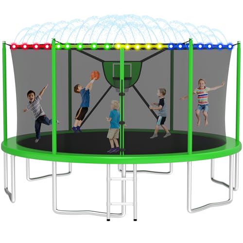 2025 Upgrade 1500LBS Outdoor Tranpoline for Kids and Adults 【Easy to Install & Built to Last】 10FT 12FT 14FT 16FT Recreational Tranpolines with Net, Basketball Hoop and Ladder, ASTM Approved