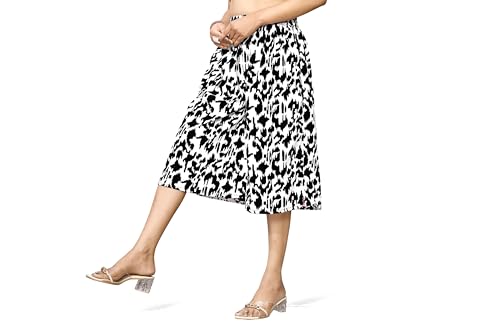 Image of Viscose Rayon Flared Printed Plazzo Palazzo Pants, Loose /Relaxed Fit Regular, Office Wear, Casual Wear Comfortable, Trouser Pants for Girls & Women Black Kerri Design (S to 3XL Size)