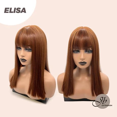 Miniatura 7 de ELISA - Peluca de corte recto de cobre oscuro con flequillo completo, pelucas rectas sin pegamento para mujer, pelucas sintéticas naturales de