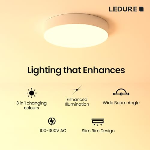 Image of LEDURE 10W Meta Surface Light | Pack of 2 | Round Surface-Mount Ceiling Light for Indoor Use | 800 Lumens Energy Efficient LED Downlight for Home | (Cool White)