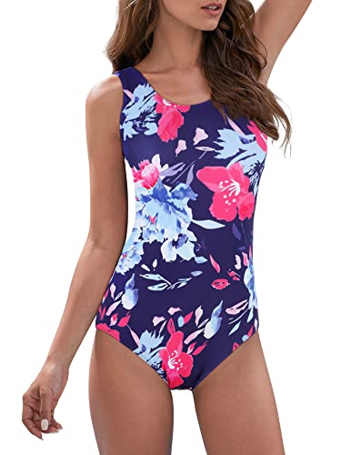 Image of American Trends Athletic One Piece Swimsuits for Women Modest Bathing Suits Criss Cross Back Water Aerobics Swimwear