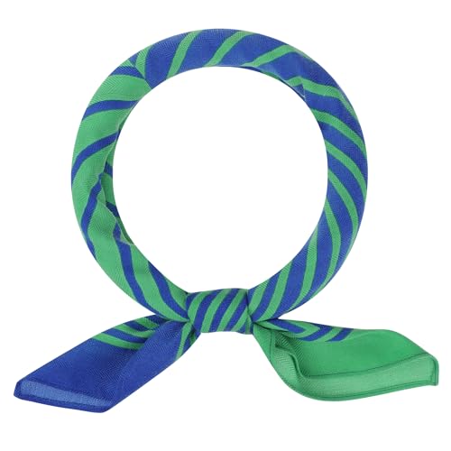 Elerevyo Women Contrast Color Symmetrical Striped Printed Scarf, 27.6x27.6 Square Herringbone Neck Scarves Neckerchief 70x70cm/27.6x27.6(LxW) Blue Green