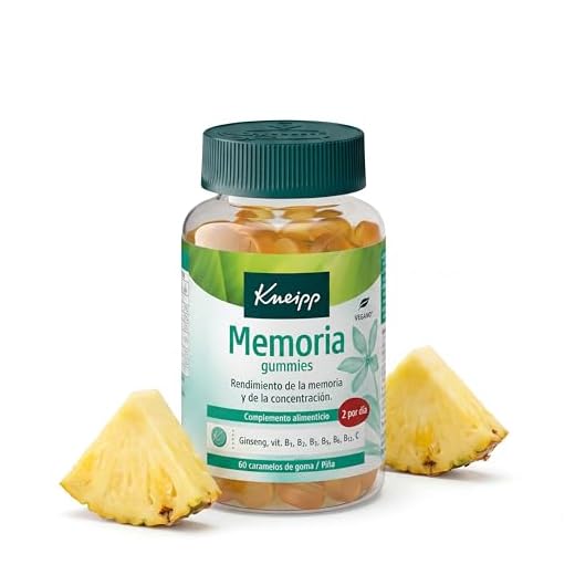 Kneipp Memoria Gummies, Vitaminas para Mejorar la Concentración y el Rendimiento, Ideal para el Estudio o Trabajo, con Ginseng y Vitaminas B1, B2, B3, B12, B6 y C, Sabor a Piña, 60 Gominolas